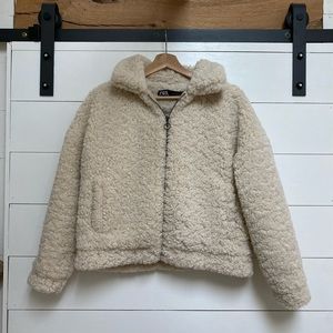 Zara Cropped Teddy Bear Sherpa Coat XS